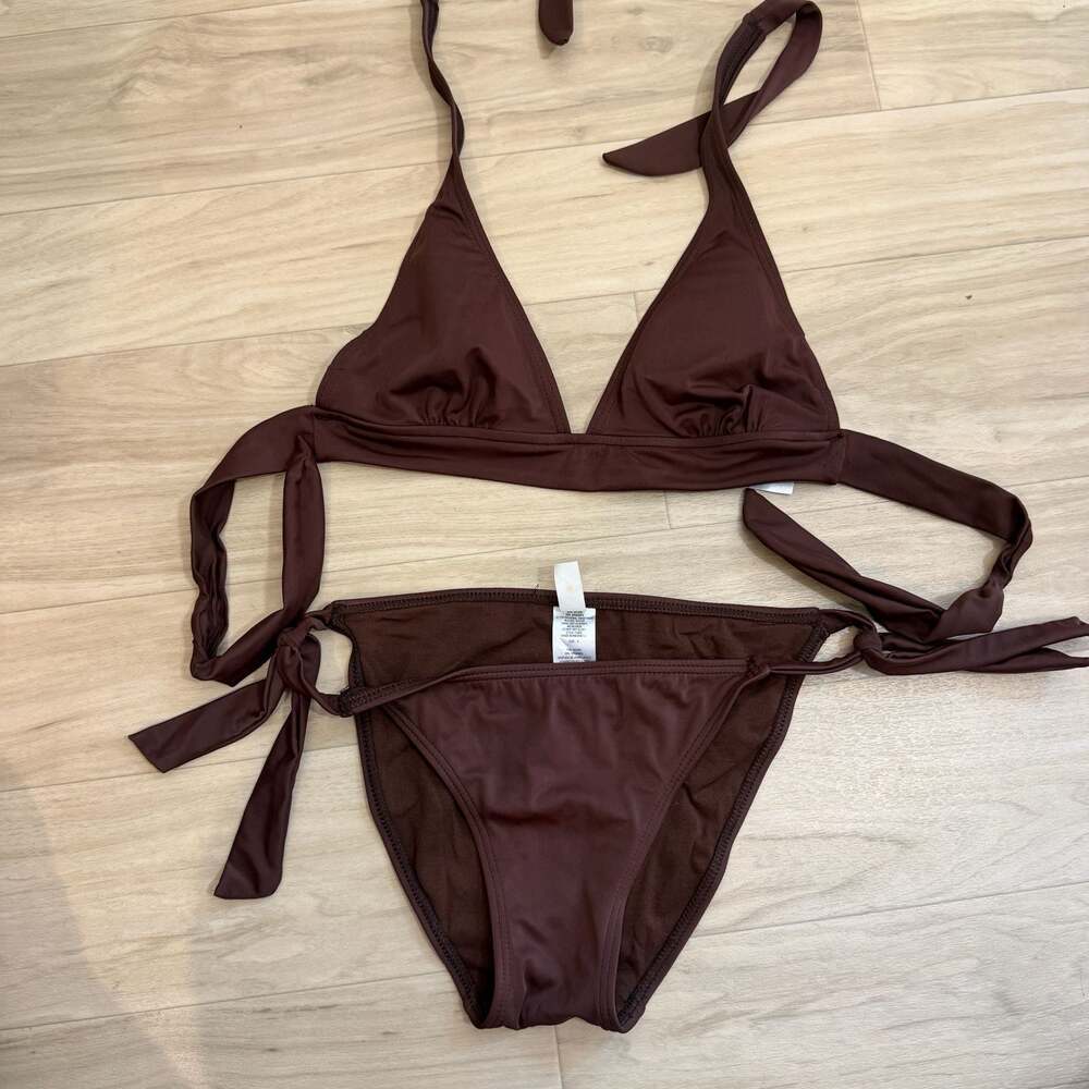 Y2K Hula Honey Chocolate Brown Tie-Side Triangle Bikini Set